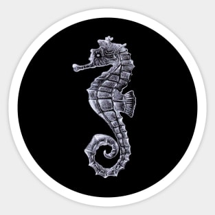 Silver Seahorse on Black Sticker